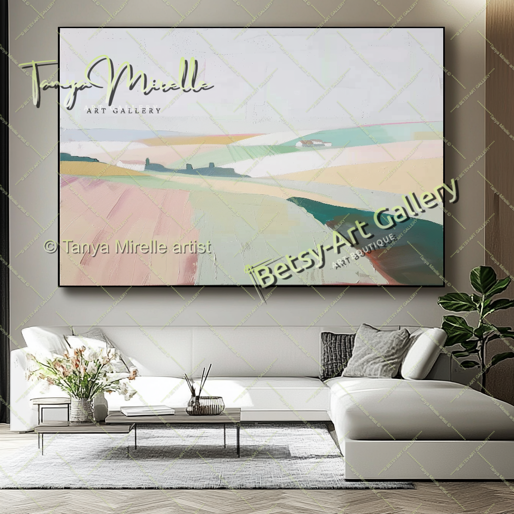 Minimalst Lndscape Abstract Painting – Large Canvas Wall Art