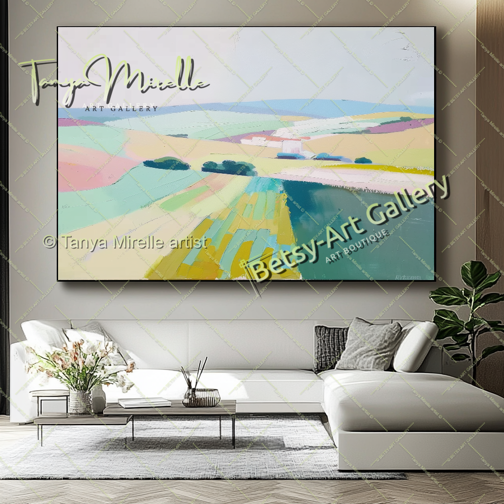 Minimalst Lndscape Abstract Painting – Large Canvas Wall Art