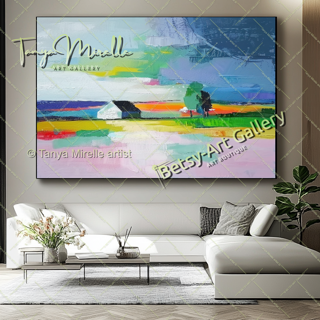 Extra Large Abstract Landscape Painting – Colorful Textured Canvas Art