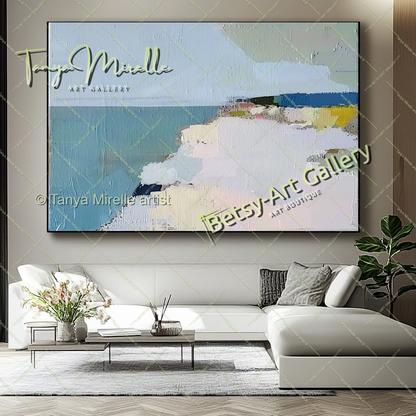 Minimalist Seashore Artwork – Impasto Landscape Abstract Painting