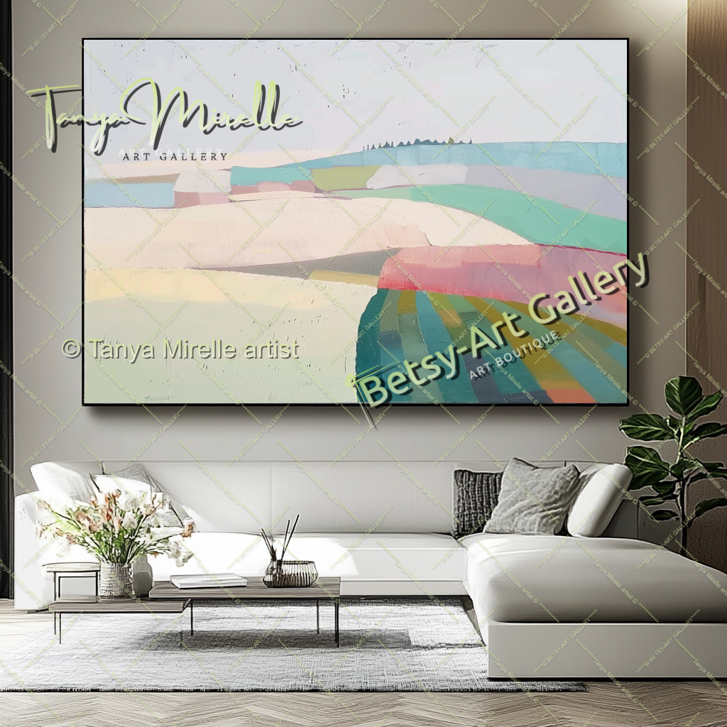 Minimalst Lndscape Abstract Painting – Large Canvas Wall Art