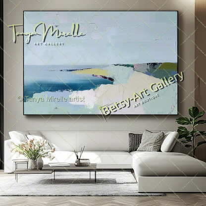 Minimalist Seashore Artwork – Impasto Landscape Abstract Painting