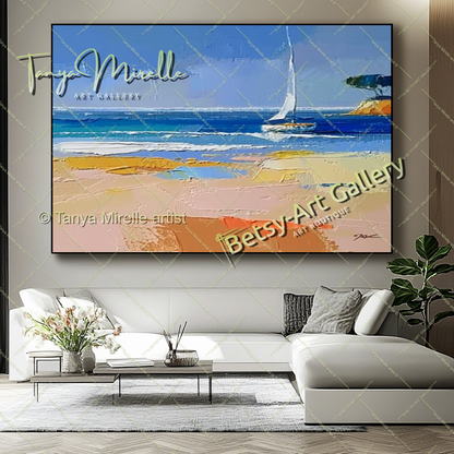 Soft Seashore Painting – Large Impasto Artwork for Home or Office