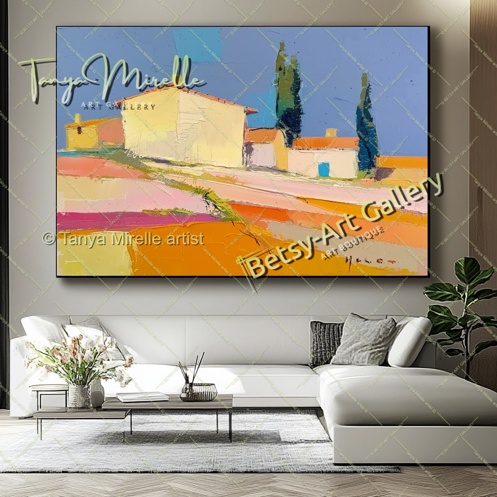 Mediterranean Landscape Canvas – Vibrant Textured Abstract Painting