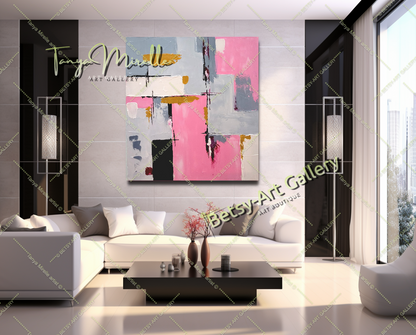 Pink Symphony - Modern Abstract Impasto Oil Painting on Canvas