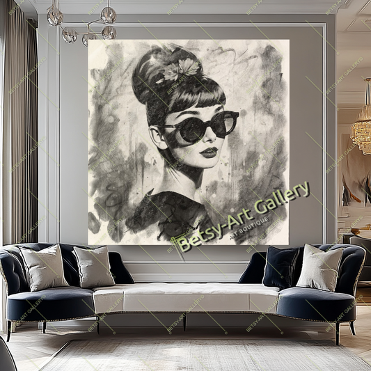 Red Black Audrey Hepburn Pop Art Print Canvas