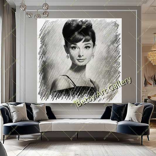 Black White Audrey Hepburn Iconic Portrait Canvas Print