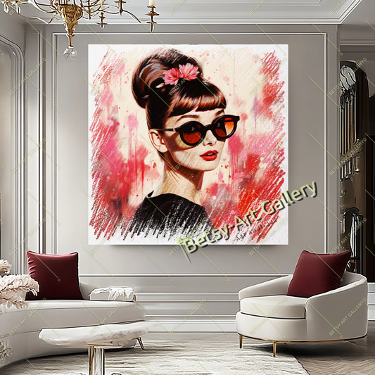Red Black Audrey Hepburn Pop Art Print Canvas