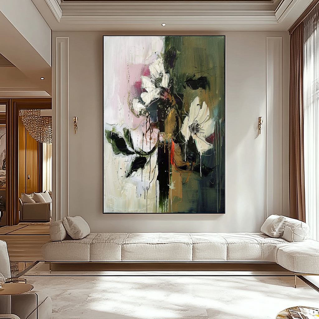 Large Abstract Floral Impasto Oil Painting on Canvas - Modern Colorful Wall Art