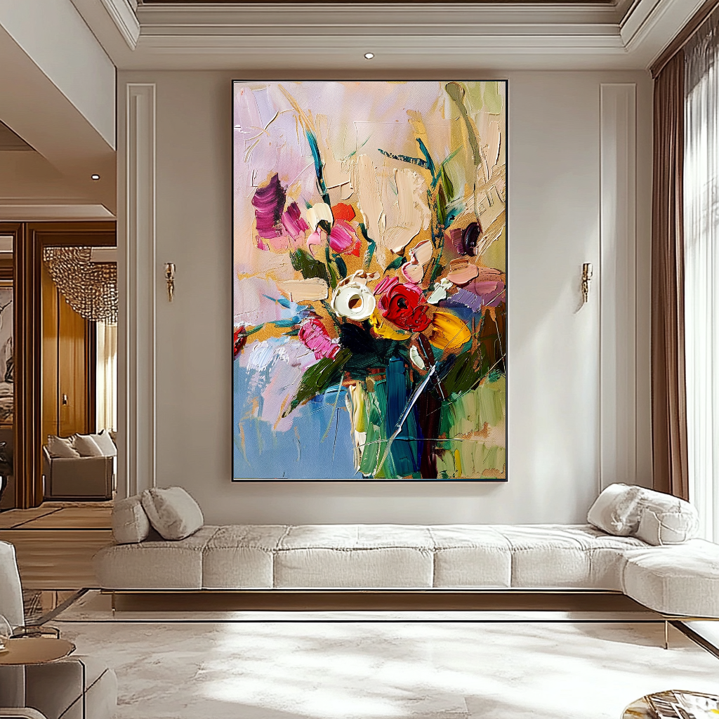 Bold Modern Floral Abstract Art - Impasto Oil Painting on Canvas - Colorful Wall Art for Contemporary Spaces