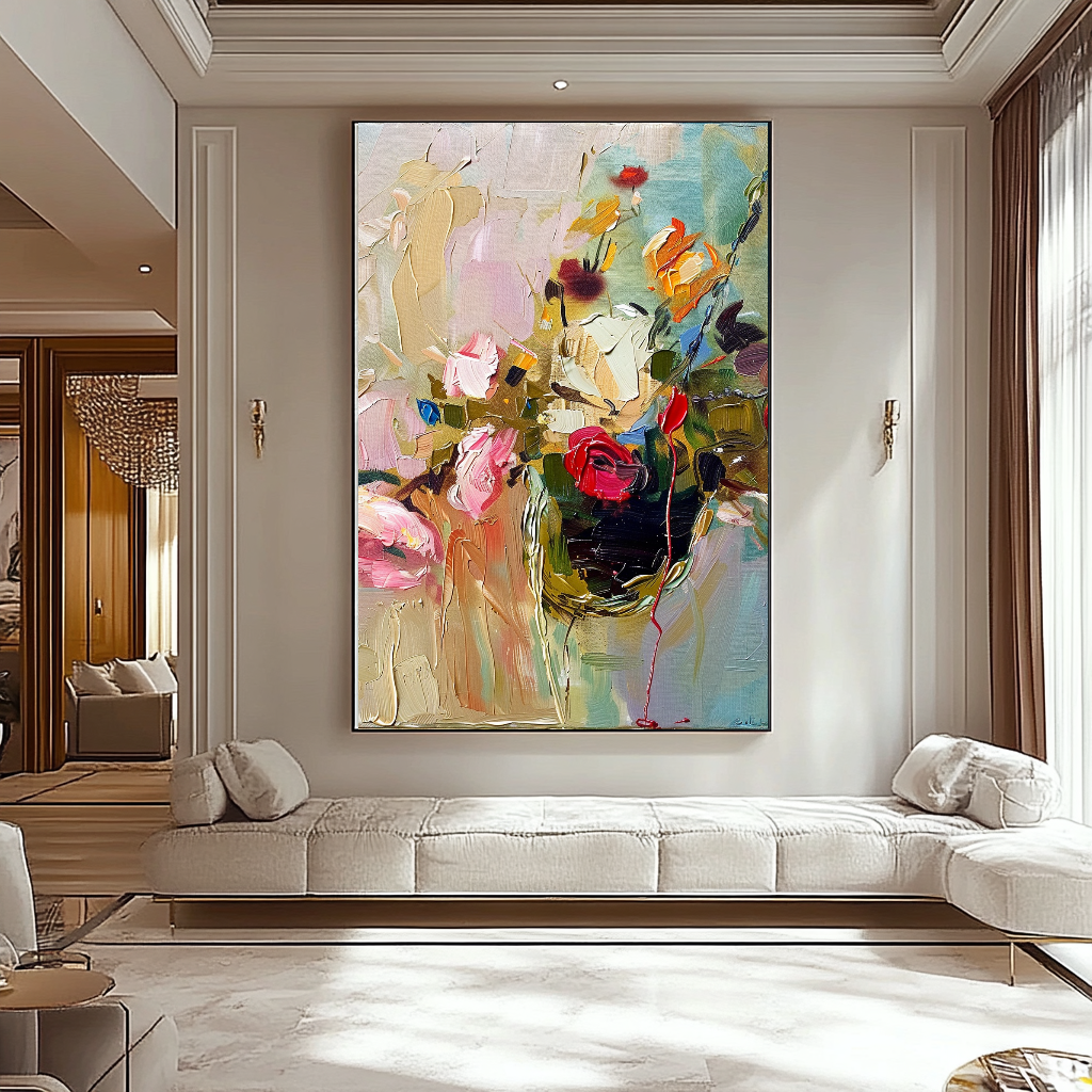 Bold Modern Floral Abstract Art - Impasto Oil Painting on Canvas - Colorful Wall Art for Contemporary Spaces