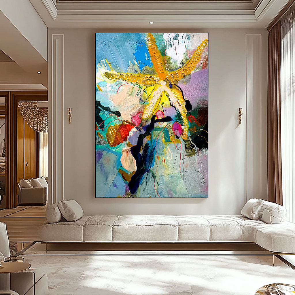 Abstract Ocean-Inspired Impasto Oil Painting - Starfish and Coral Coastal Art for Contemporary Spaces – Large – Oil on Canvas – {{ product.title }} canvas artwork by Tanya Mirelle – modern wall decor – original artwork for home, living room, office, or gallery – original artwork by BETSY-ART GALLERY