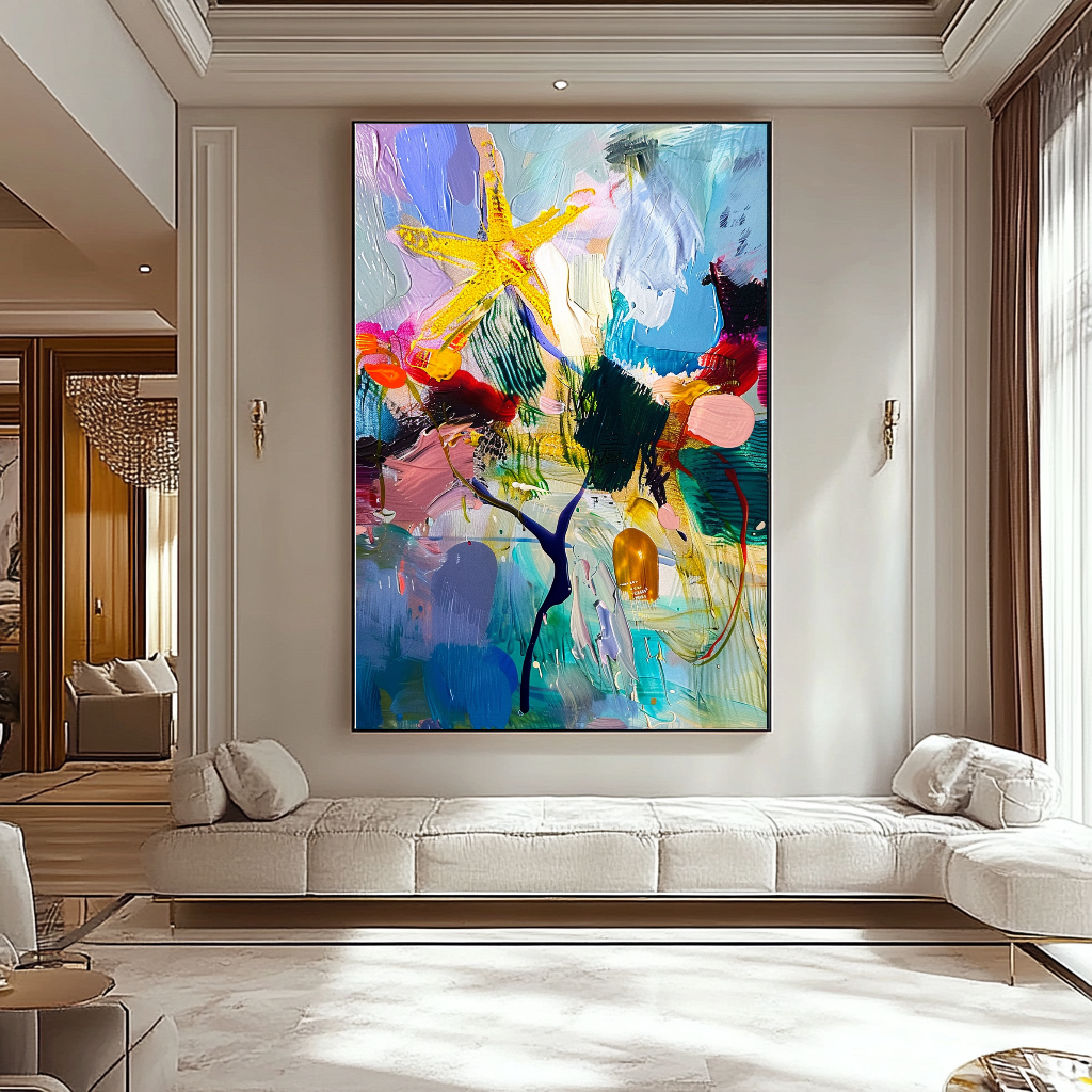 Abstract Ocean-Inspired Impasto Oil Painting - Starfish and Coral Coastal Art for Contemporary Spaces – Large – Oil on Canvas – {{ product.title }} canvas artwork by Tanya Mirelle – modern wall decor – original artwork for home, living room, office, or gallery – original artwork by BETSY-ART GALLERY
