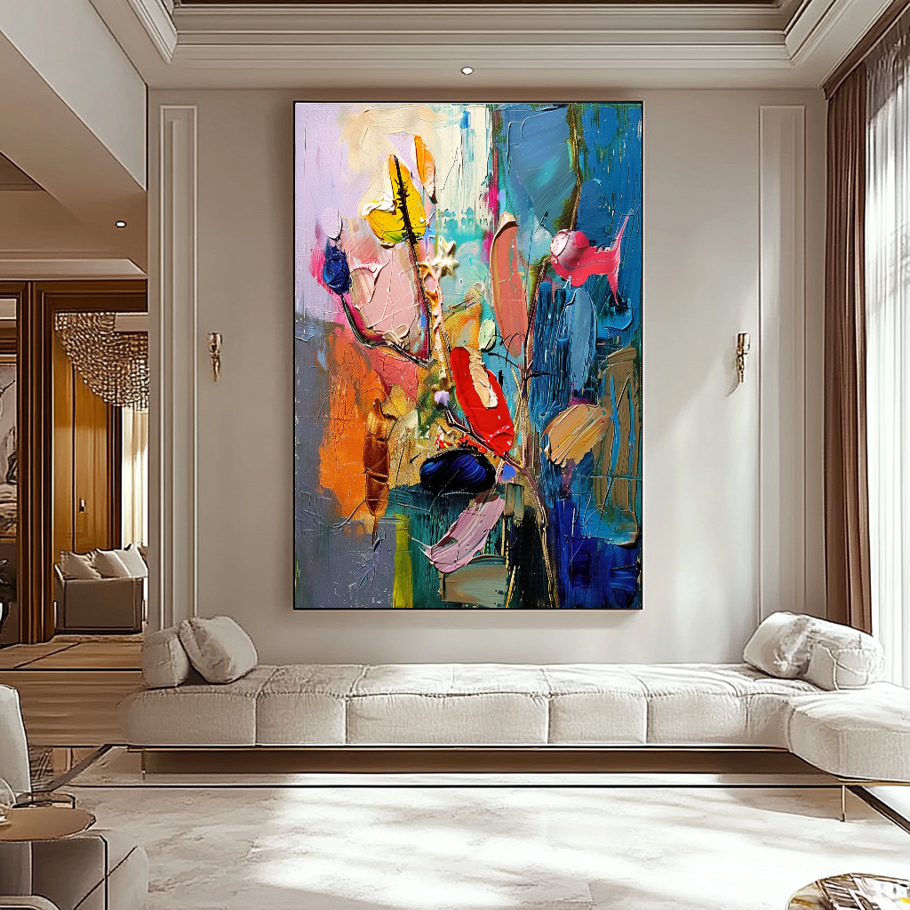 Abstract Underwater World Impasto Oil Painting - Starfish and Coral Coastal Art for Contemporary Spaces