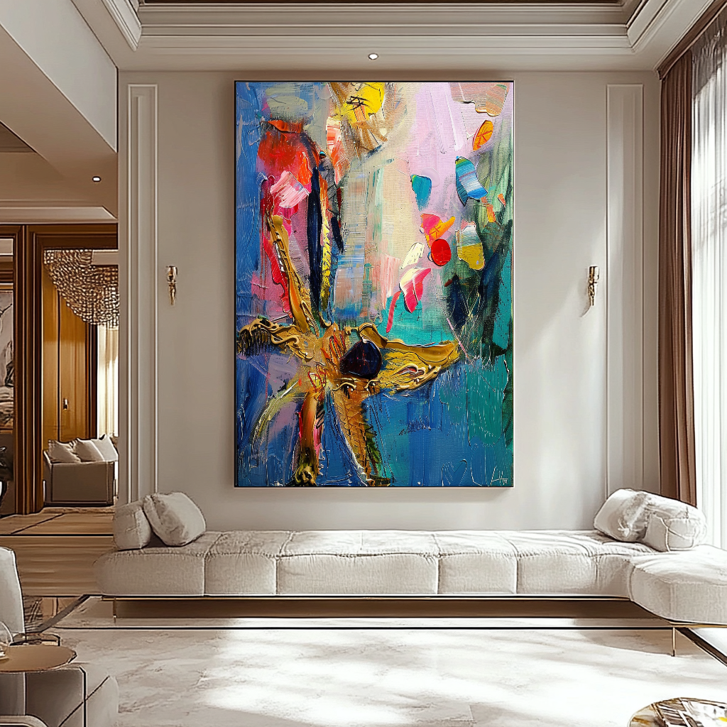 Abstract Underwater World Impasto Oil Painting - Starfish and Coral Coastal Art for Contemporary Spaces