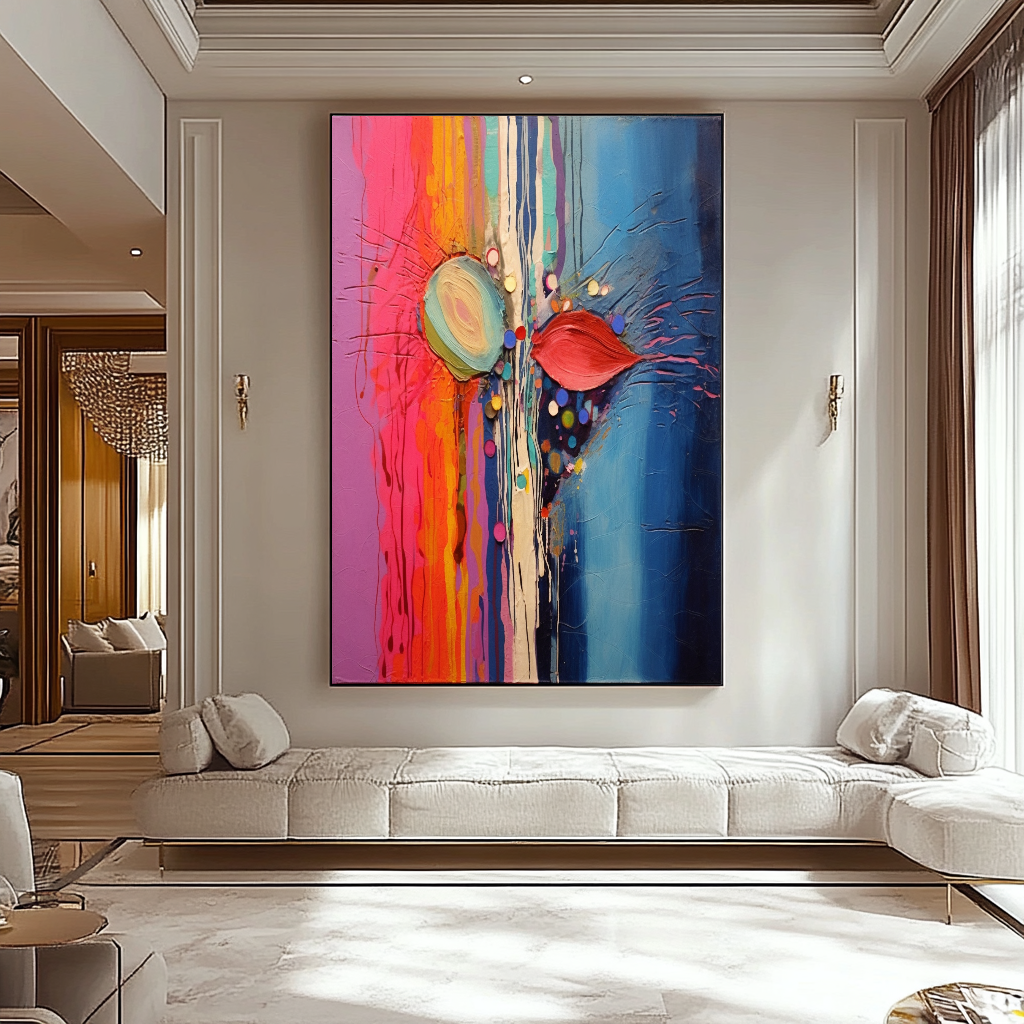Deep Colors Blue Red Abstract Art - Modern Impasto Oil Painting on Canvas for Living Room, Office, Hotel – Large – Oil on Canvas – {{ product.title }} canvas artwork by Tanya Mirelle – modern wall decor – original artwork for home, living room, office, or gallery – original artwork by BETSY-ART GALLERY