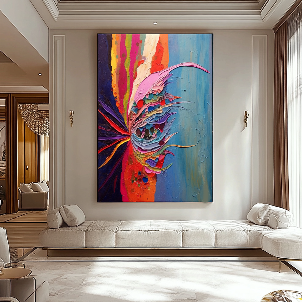 Deep Colors Blue Red Abstract Art - Modern Impasto Oil Painting on Canvas for Living Room, Office, Hotel – Large – Oil on Canvas – {{ product.title }} canvas artwork by Tanya Mirelle – modern wall decor – original artwork for home, living room, office, or gallery – original artwork by BETSY-ART GALLERY