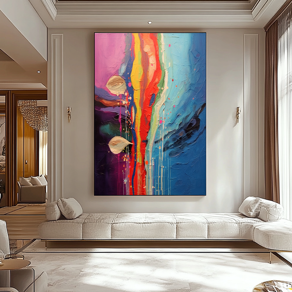 Deep Colors Blue Red Abstract Art - Modern Impasto Oil Painting on Canvas for Living Room, Office, Hotel – Large – Oil on Canvas – {{ product.title }} canvas artwork by Tanya Mirelle – modern wall decor – original artwork for home, living room, office, or gallery – original artwork by BETSY-ART GALLERY