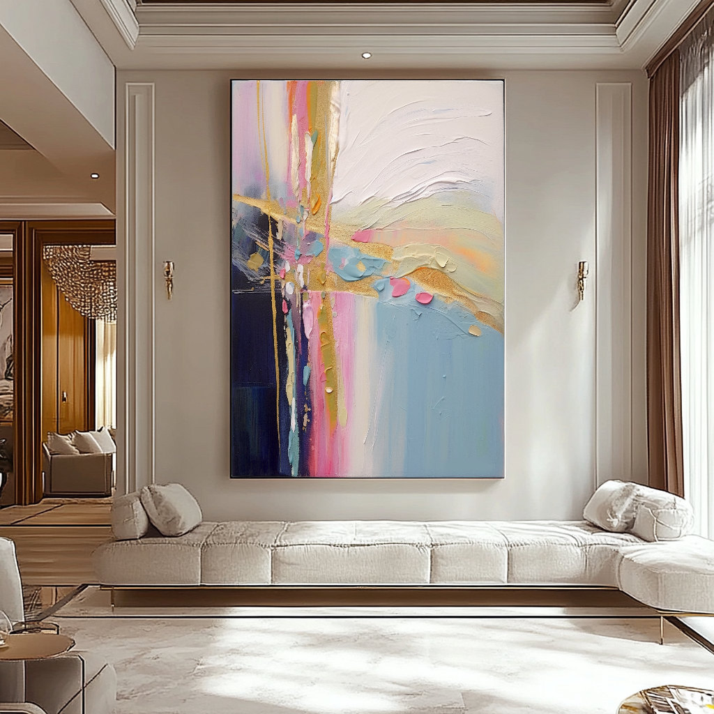 Pastel Blue Abstract Art - Modern Impasto Oil Painting on Canvas for Living Room, Office, Hotel – Large – Oil on Canvas – {{ product.title }} canvas artwork by Tanya Mirelle – modern wall decor – original artwork for home, living room, office, or gallery – original artwork by BETSY-ART GALLERY