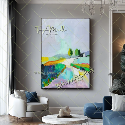 Extra Large Abstract Landscape Painting – Colorful Textured Canvas Art
