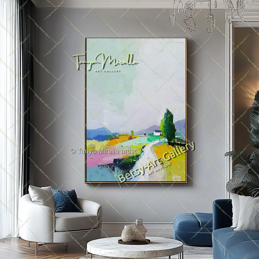 Colorful Mediterranean Landscape Painting – Modern Impasto Canvas Art