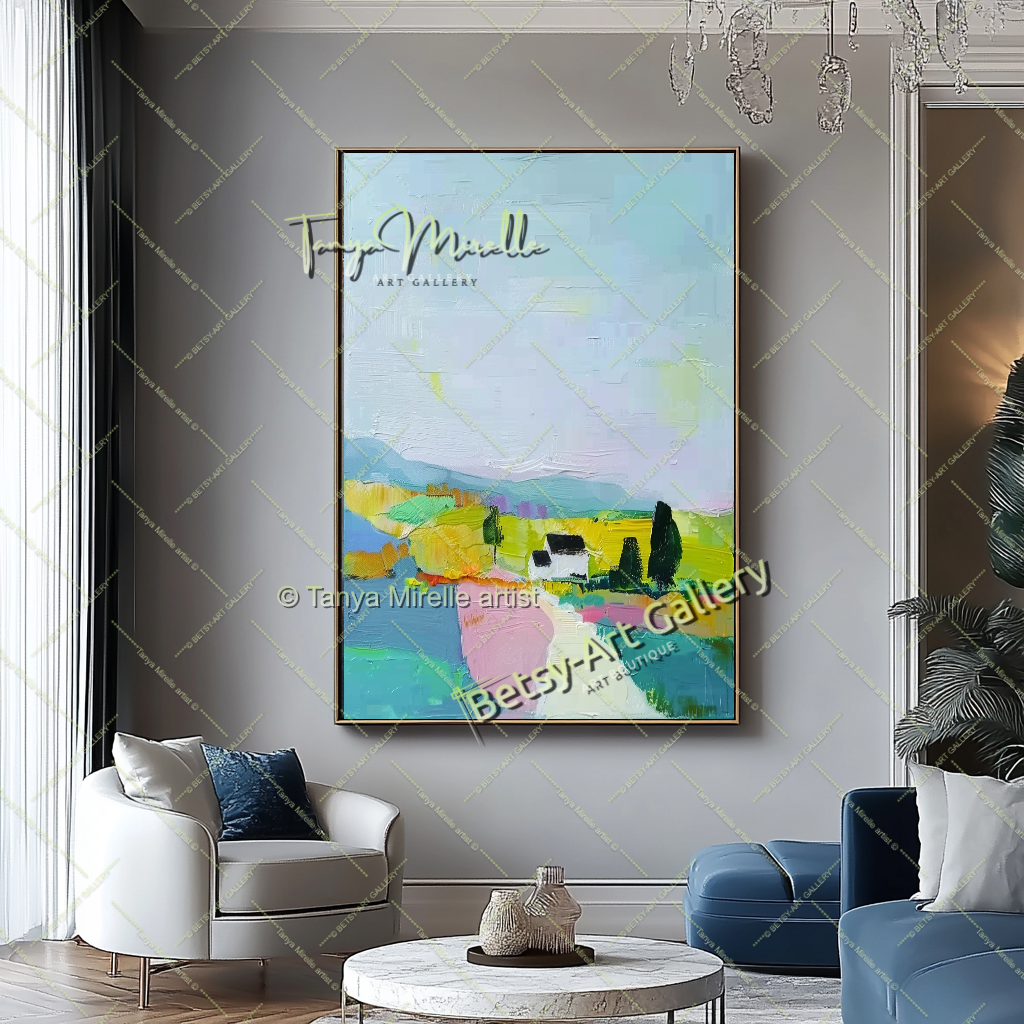 Colorful Mediterranean Landscape Painting – Modern Impasto Canvas Art