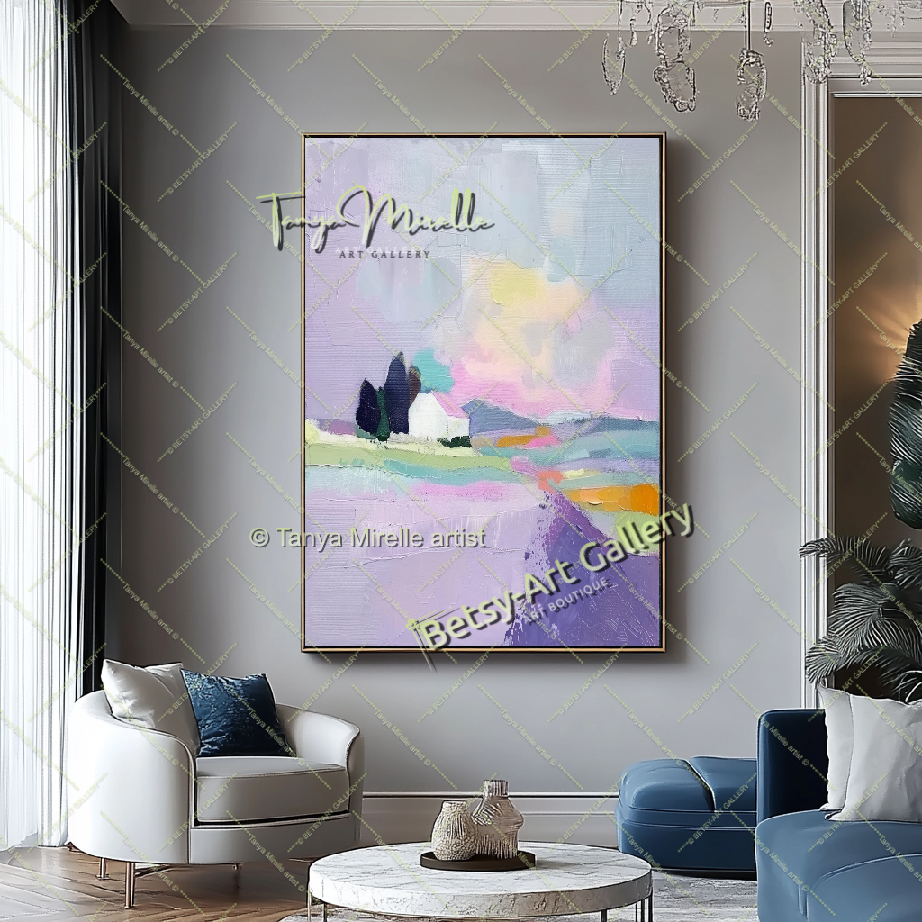 Pastel Colors Landscape Artwork – Impasto Abstract Painting