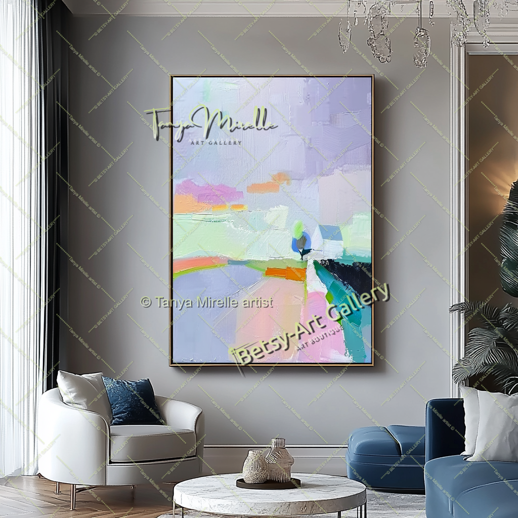 Pastel Colors Landscape Artwork – Impasto Abstract Painting