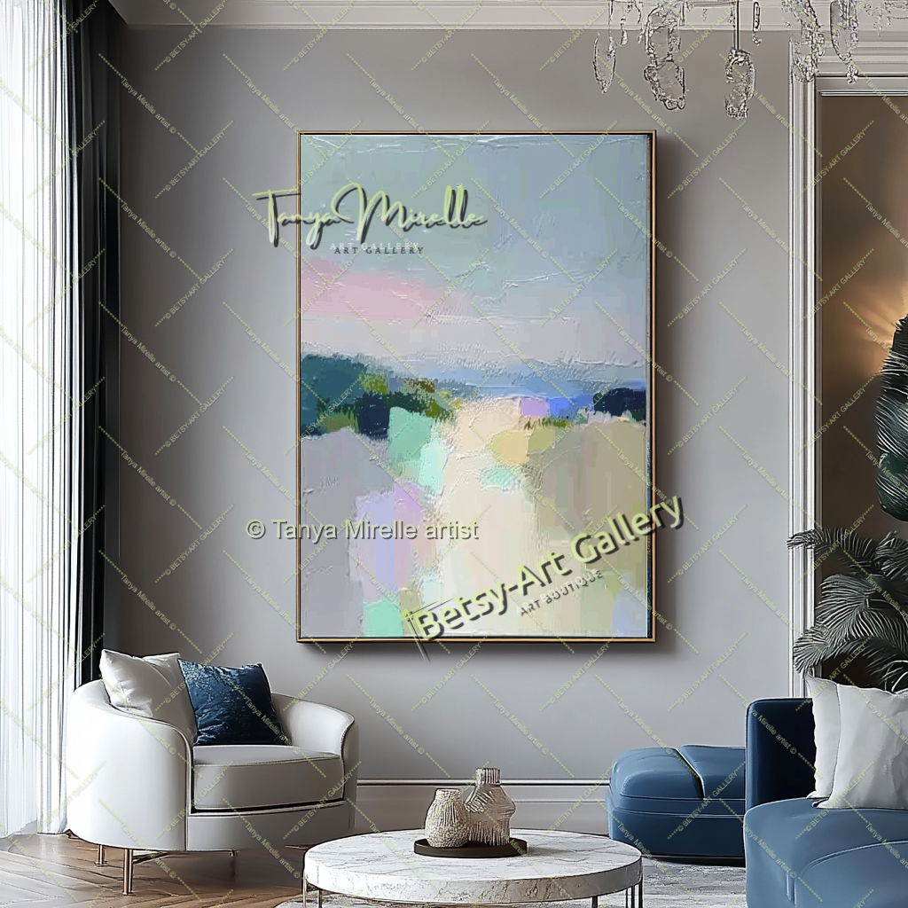 Pastel Colors Minimalist Landscape Artwork – Textured Abstract Painting