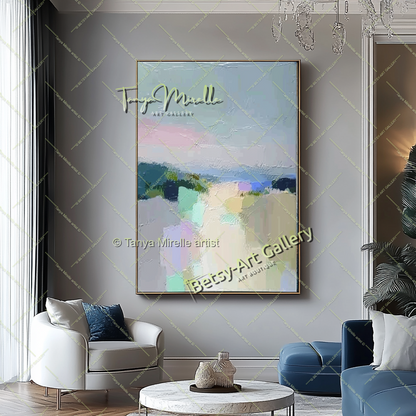 Pastel Colors Minimalist Landscape Artwork – Textured Abstract Painting