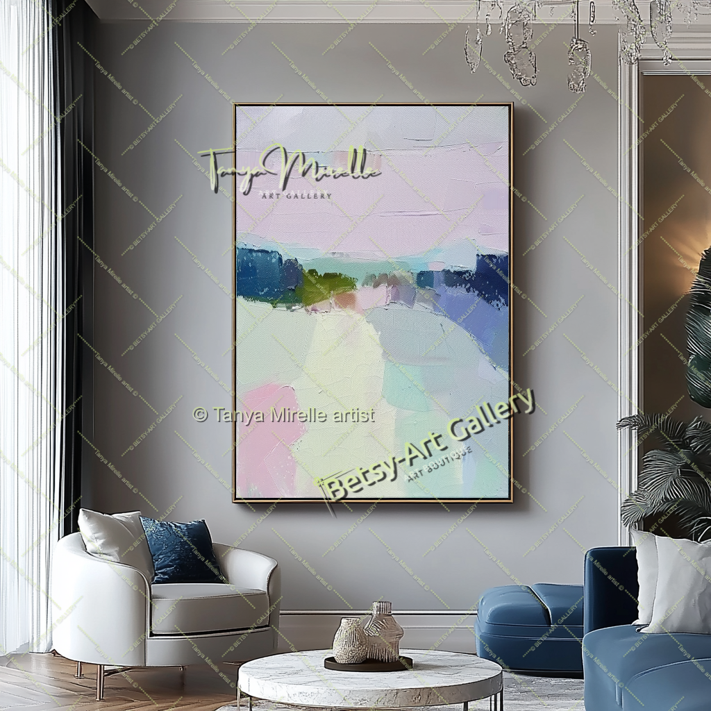 Pastel Colors Minimalist Landscape Artwork – Textured Abstract Painting