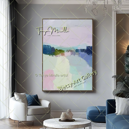 Pastel Colors Minimalist Landscape Artwork – Textured Abstract Painting