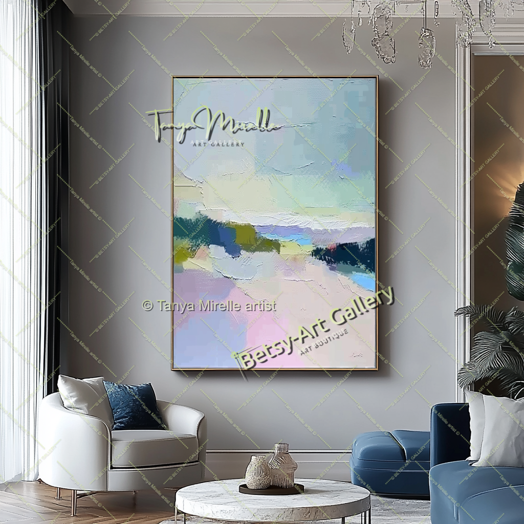 Pastel Colors Minimalist Landscape Artwork – Textured Abstract Painting