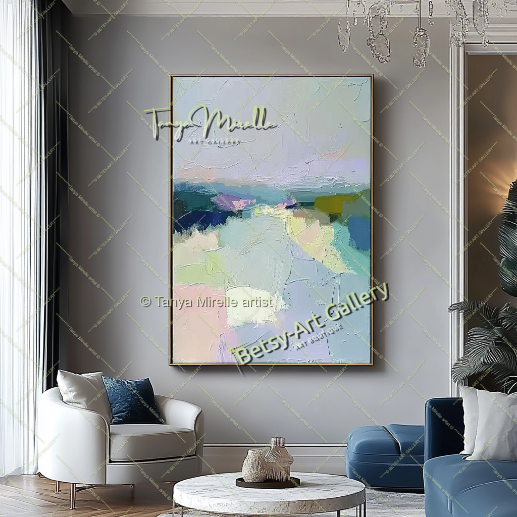 Pastel Colors Minimalist Landscape Artwork – Textured Abstract Painting