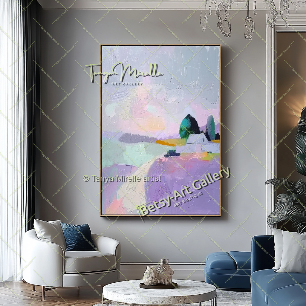 Pastel Colors Landscape Artwork – Impasto Abstract Painting
