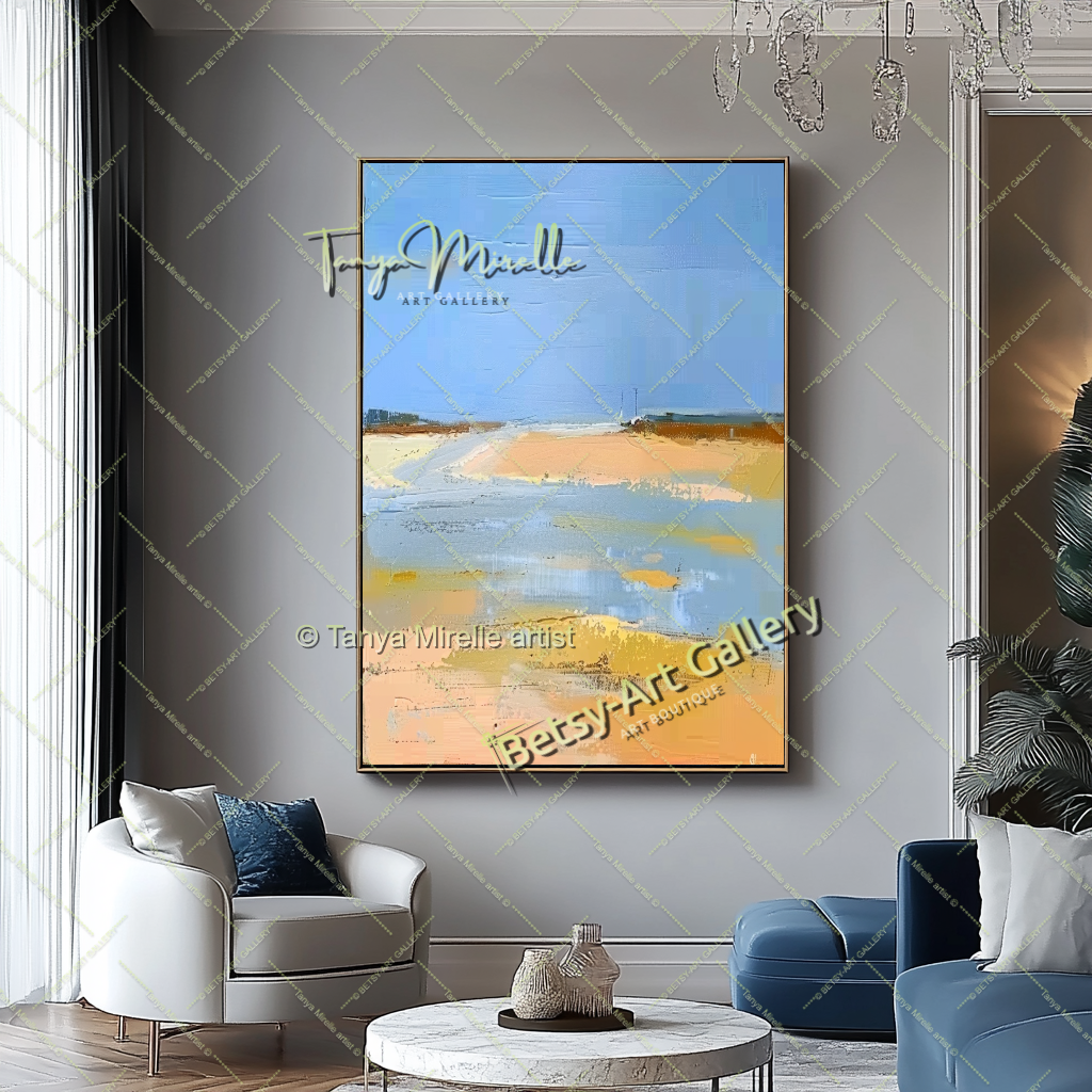 Mediterranean Seashore Painting – Colorful Canvas Wall Art for Living Room