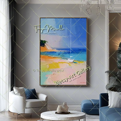 Soft Seashore Painting – Large Impasto Artwork for Home or Office