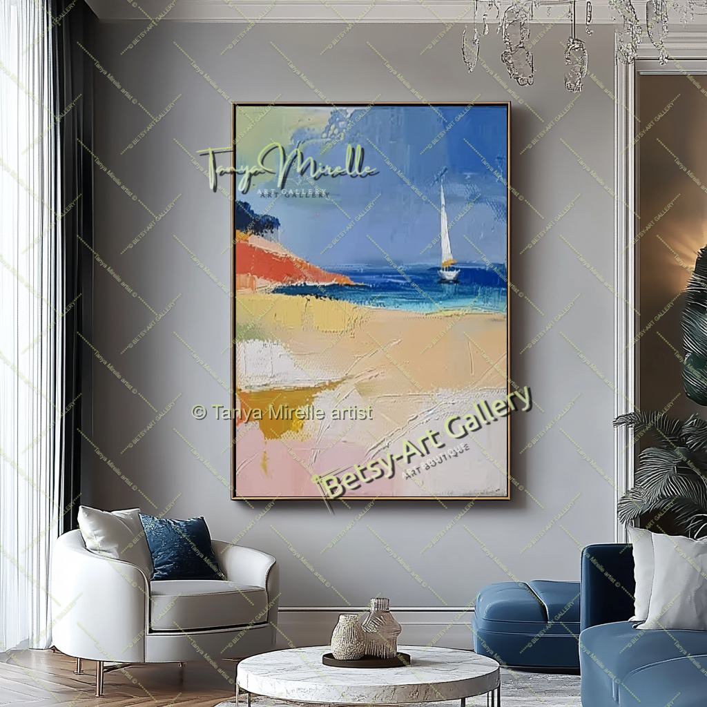 Soft Seashore Painting – Large Impasto Artwork for Home or Office
