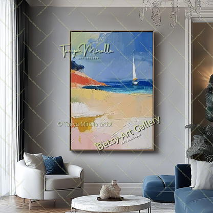 Soft Seashore Painting – Large Impasto Artwork for Home or Office