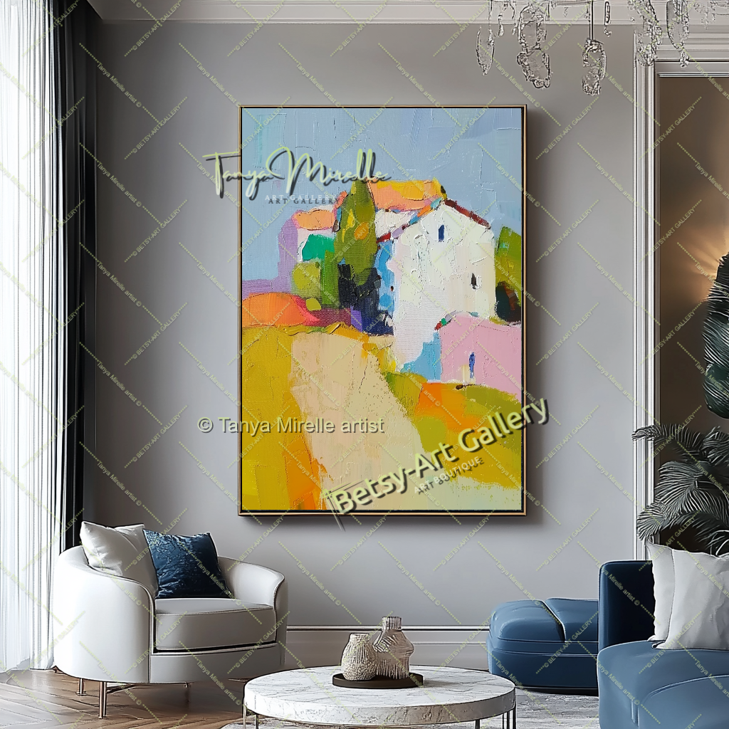 Mediterranean Landscape Canvas – Vibrant Textured Abstract Painting