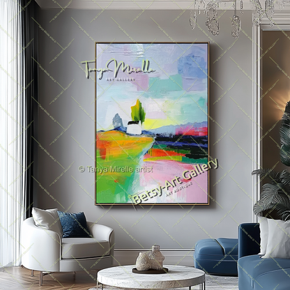 Extra Large Abstract Landscape Painting – Colorful Textured Canvas Art