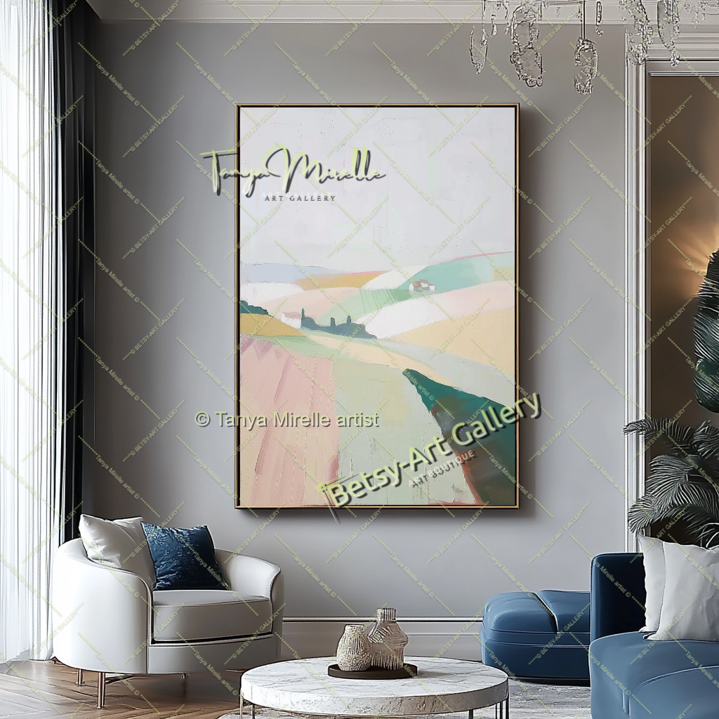 Minimalst Lndscape Abstract Painting – Large Canvas Wall Art