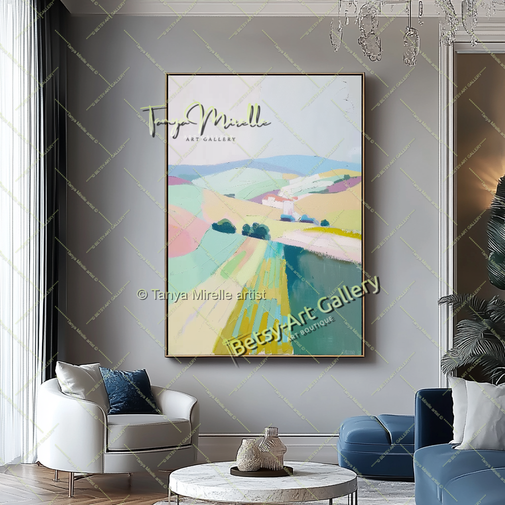 Minimalst Lndscape Abstract Painting – Large Canvas Wall Art