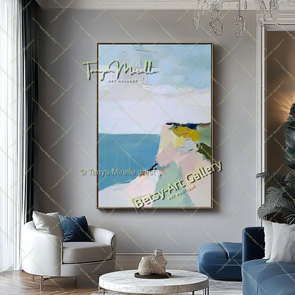 Minimalist Seashore Artwork – Impasto Landscape Abstract Painting
