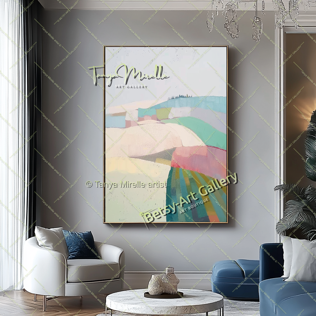 Minimalst Lndscape Abstract Painting – Large Canvas Wall Art