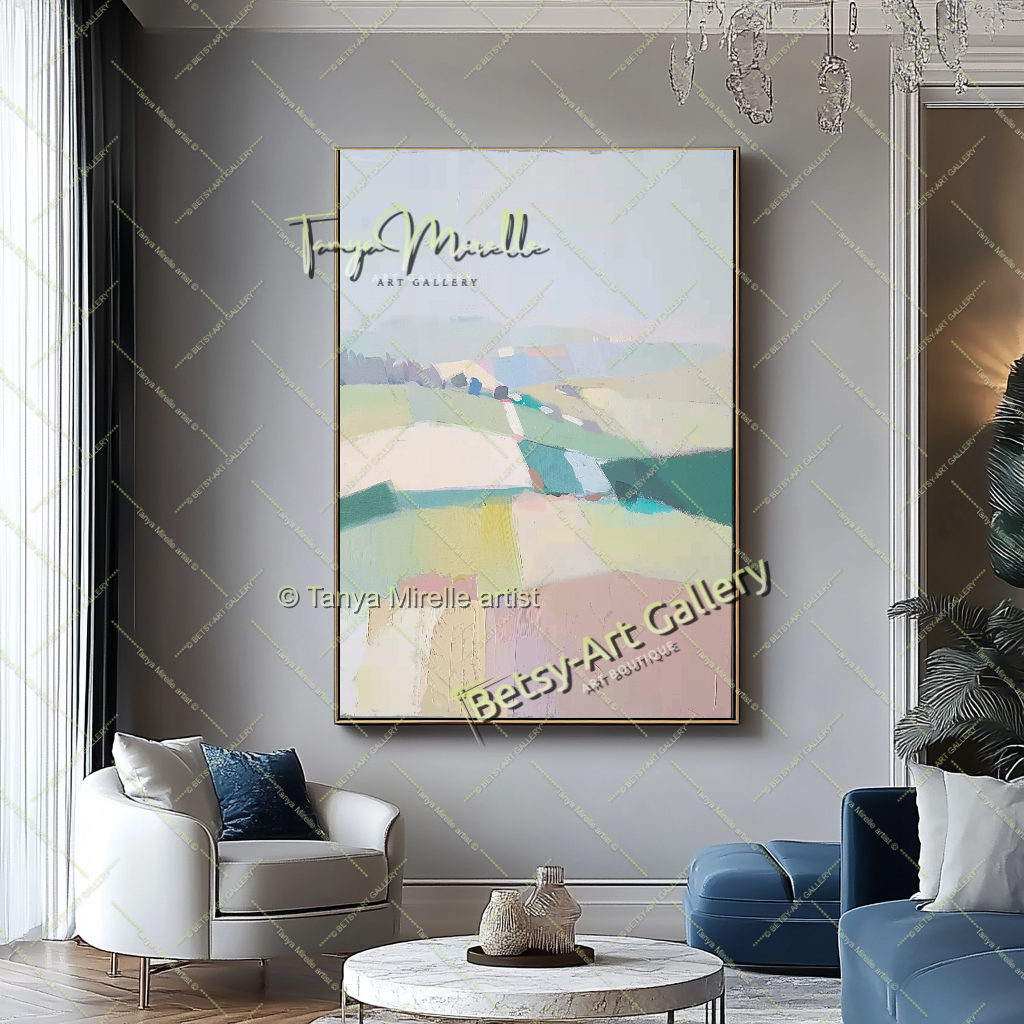Minimalst Lndscape Abstract Painting – Large Canvas Wall Art