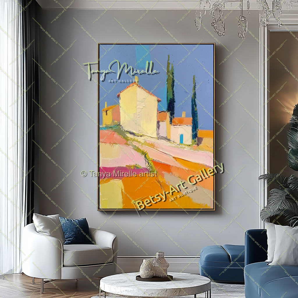 Mediterranean Landscape Canvas – Vibrant Textured Abstract Painting