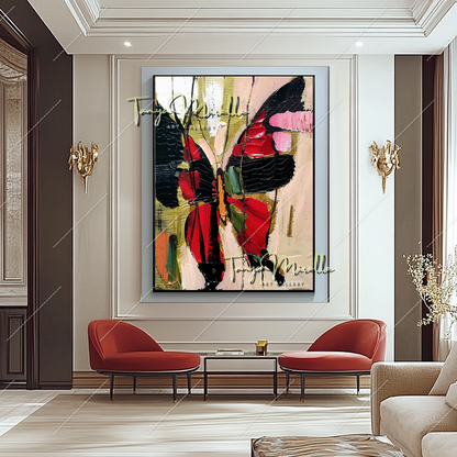 Red Black Abstract Butterfly Canvas Oil Painting #207