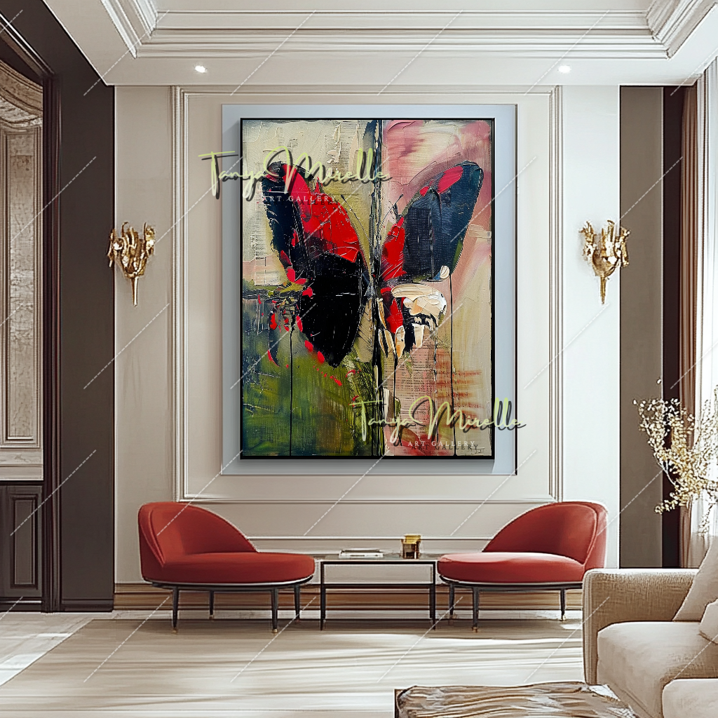 Vibrant Abstract Butterfly Canvas Oil Painting #206 – Large – Oil on Canvas – {{ product.title }} canvas artwork by Tanya Mirelle – modern wall decor – original artwork for home, living room, office, or gallery – original artwork by BETSY-ART GALLERY