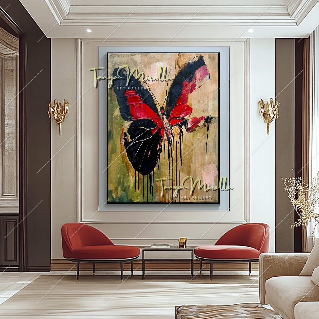 Vibrant Abstract Butterfly Canvas Oil Painting #206 – Large – Oil on Canvas – {{ product.title }} canvas artwork by Tanya Mirelle – modern wall decor – original artwork for home, living room, office, or gallery – original artwork by BETSY-ART GALLERY